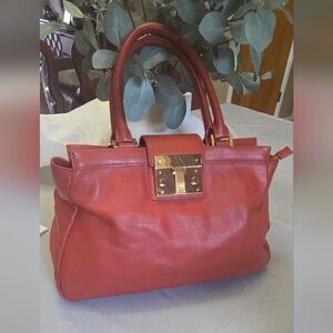 Tory Burch Red Leather Bag with Gold Clasp